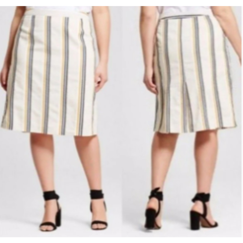 WHO WHAT WEAR linen blend striped skirt 26
